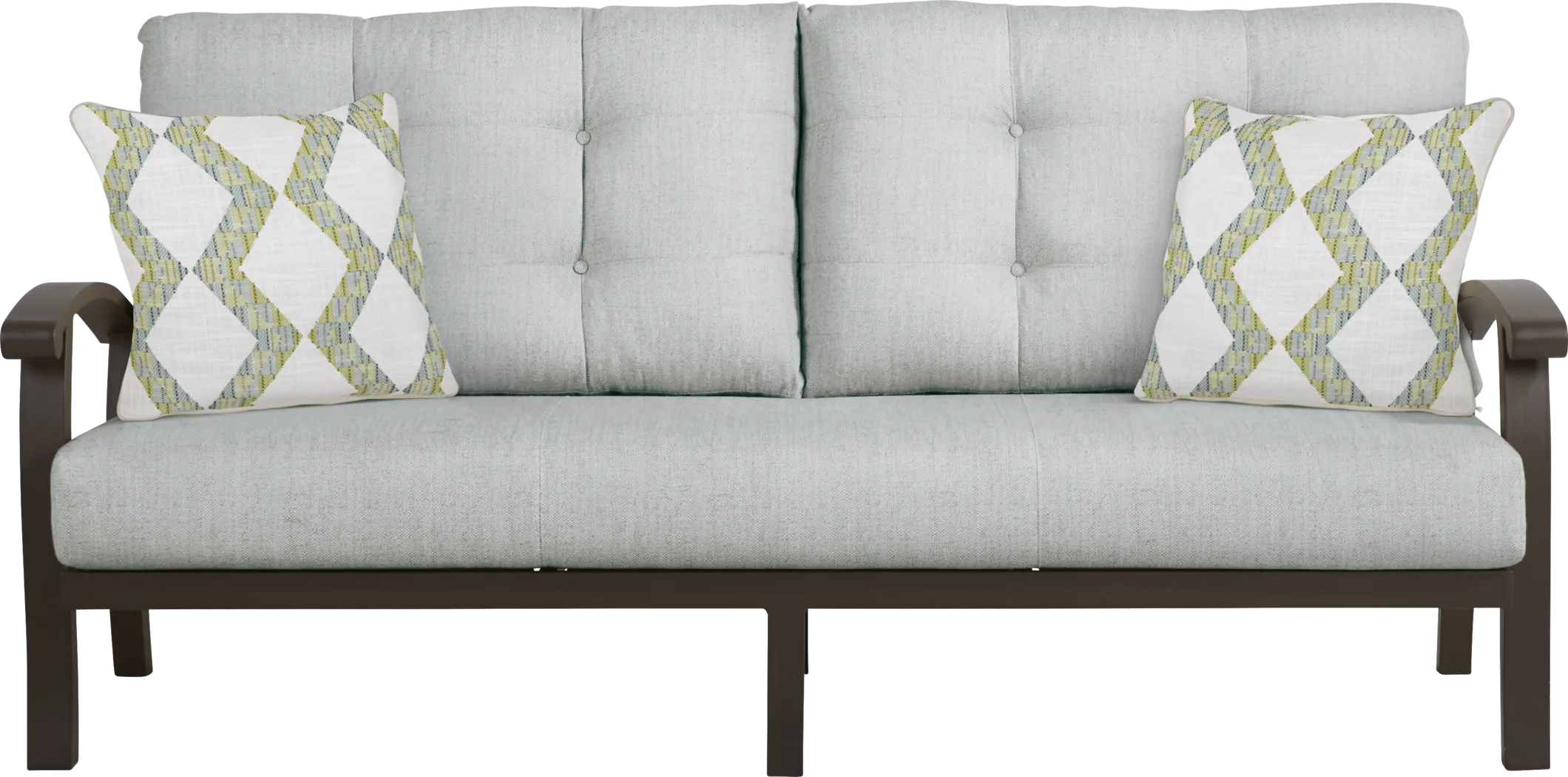 Lake Breeze Aged Bronze Outdoor Sofa With Rollo Mist Cushions - Thumbnail - Image 1