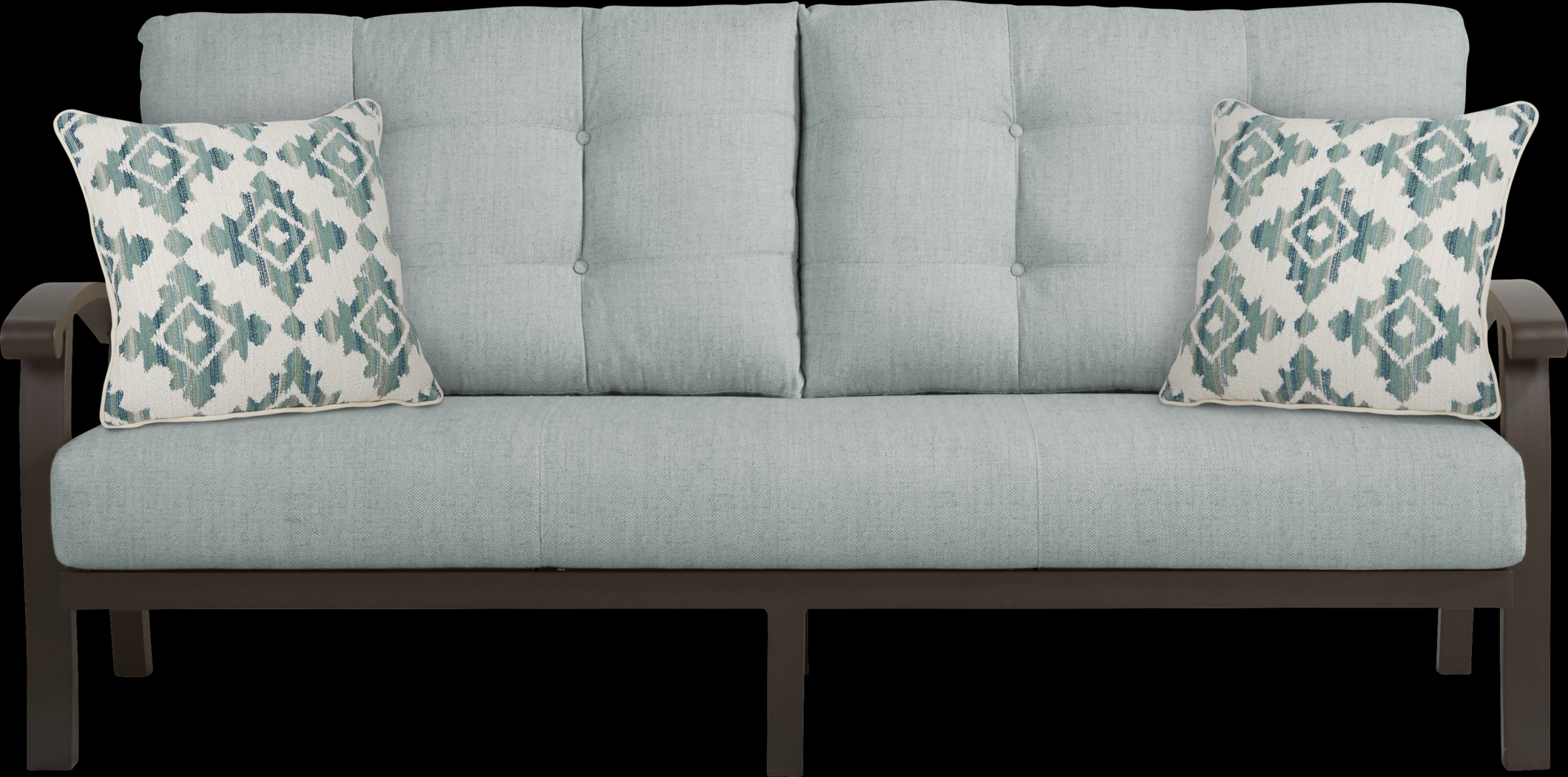 Lake Breeze Aged Bronze Outdoor Sofa with Seafoam Cushions - Thumbnail - Image 1