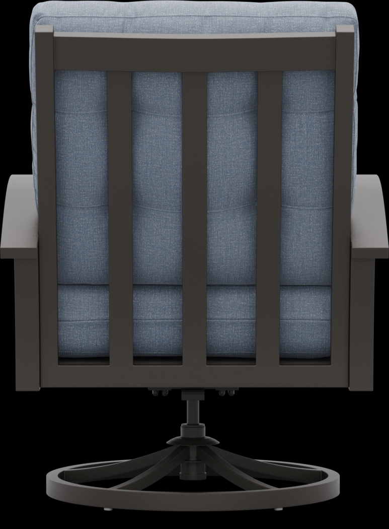 Lake Breeze Aged Bronze Outdoor Swivel Club Chair with Blueberry Cushions - Thumbnail - Image 3