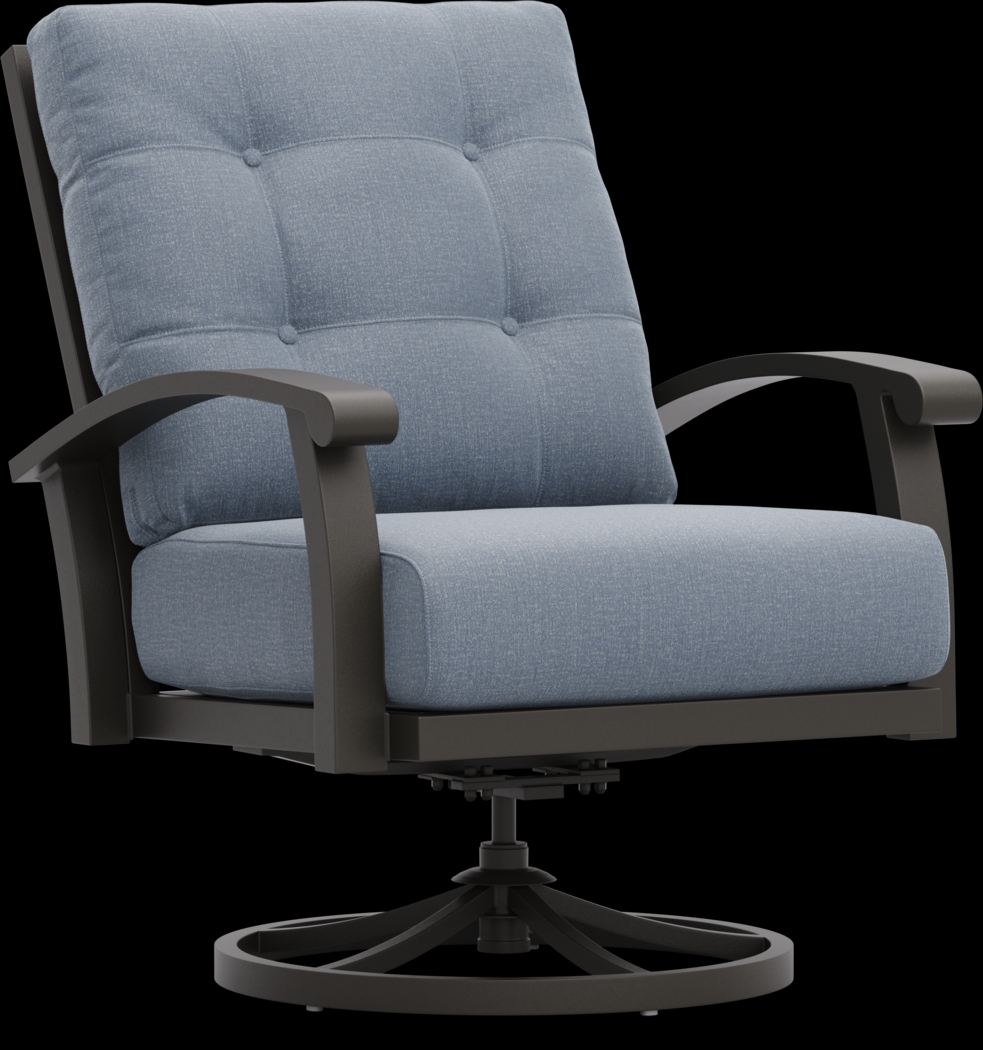 Lake Breeze Aged Bronze Outdoor Swivel Club Chair with Blueberry Cushions - Thumbnail - Image 1