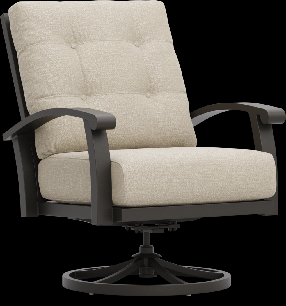 Lake Breeze Aged Bronze Outdoor Swivel Club Chair with Hemp-Colored Cushions - Thumbnail - Image 1