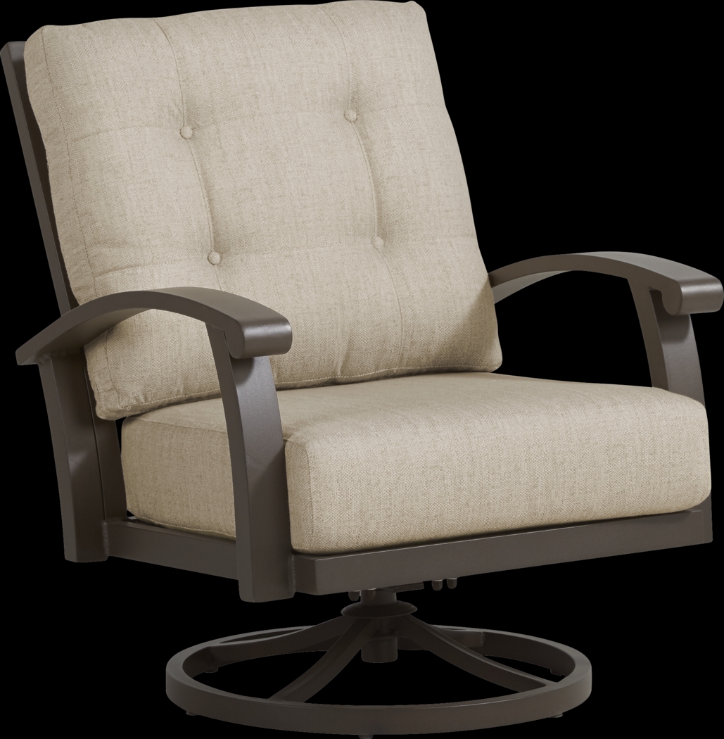 Lake Breeze Aged Bronze Outdoor Swivel Chair with Pebble Cushions - Thumbnail - Image 1