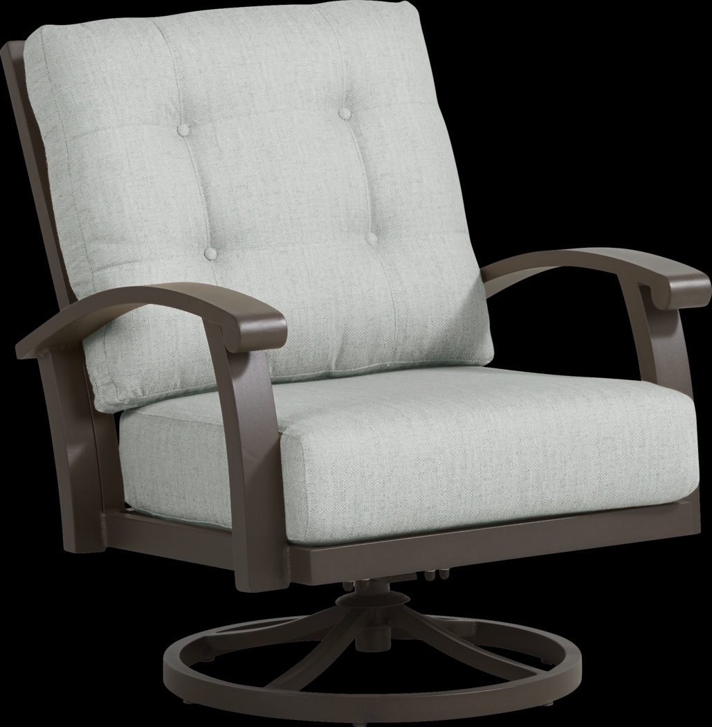 Lake Breeze Aged Bronze Outdoor Swivel Chair with Rollo Seafoam Cushions - Thumbnail - Image 1