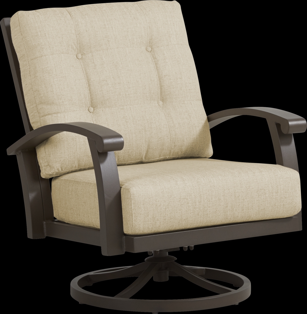 Lake Breeze Aged Bronze 5 Pc Fire Pit Set with Swivel Chairs and Straw Cushions - Thumbnail - Image 4