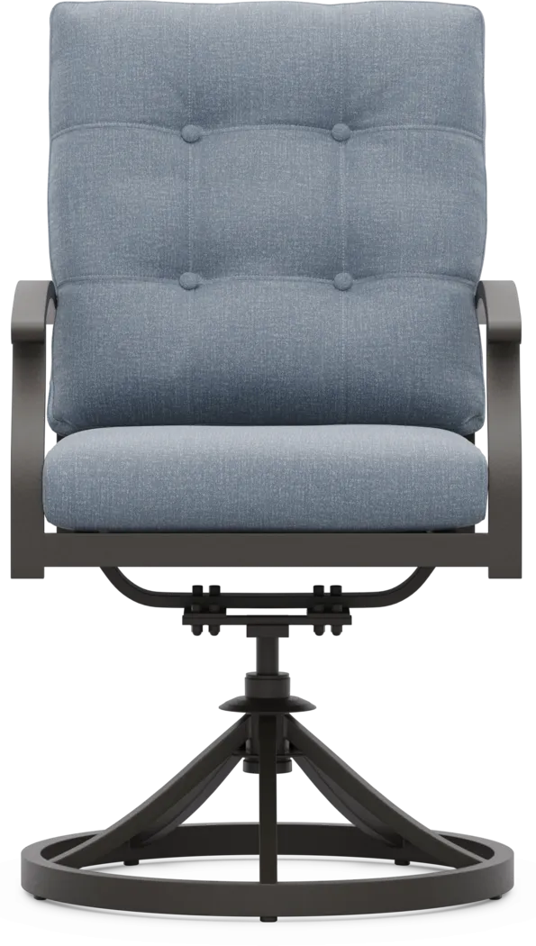 Lake Breeze Aged Bronze Outdoor Swivel Dining Chair with Blueberry Cushions - Thumbnail - Image 2