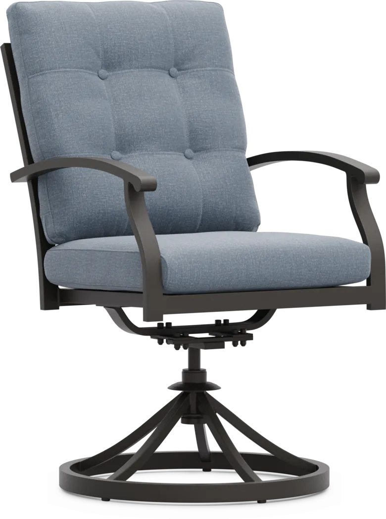 Lake Breeze Aged Bronze Outdoor Swivel Dining Chair with Blueberry Cushions - Thumbnail - Image 1