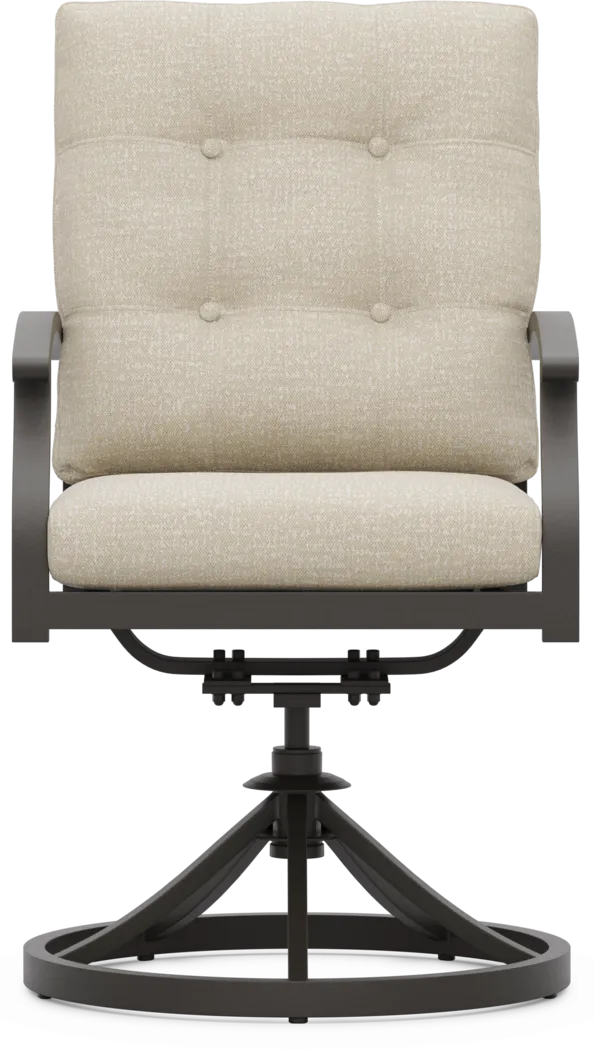 Lake Breeze Aged Bronze Outdoor Swivel Dining Chair with Hemp-Colored Cushions - Thumbnail - Image 2