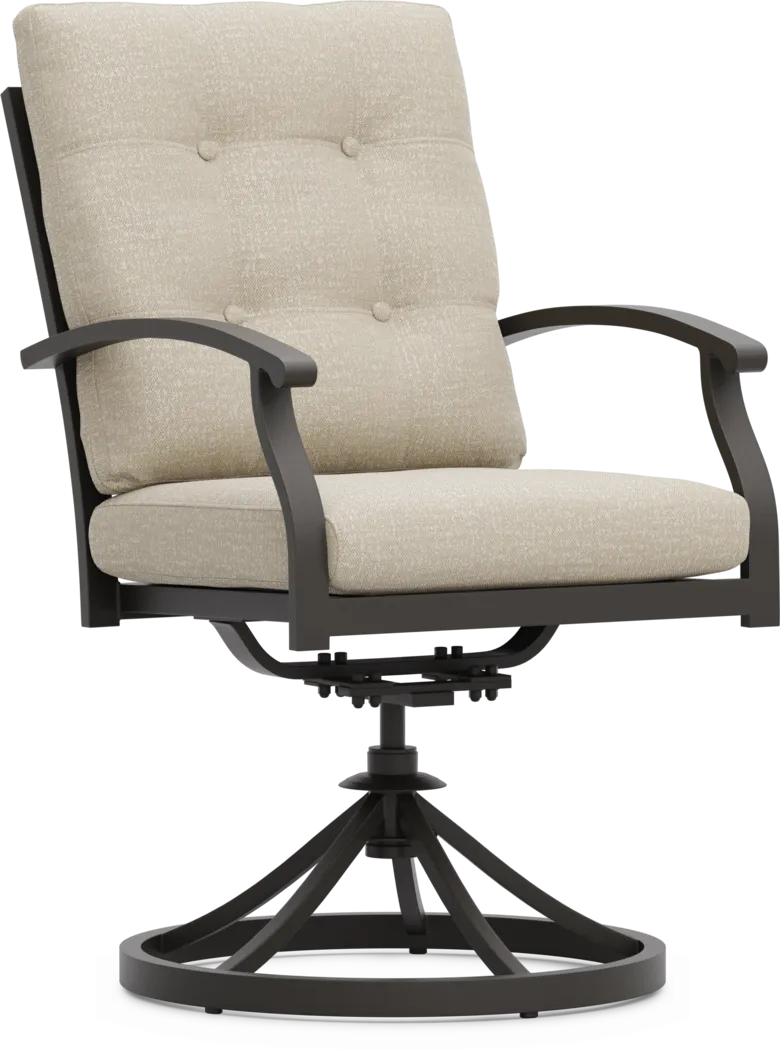 Lake Breeze Aged Bronze Outdoor Swivel Dining Chair with Hemp-Colored Cushions - Thumbnail - Image 1