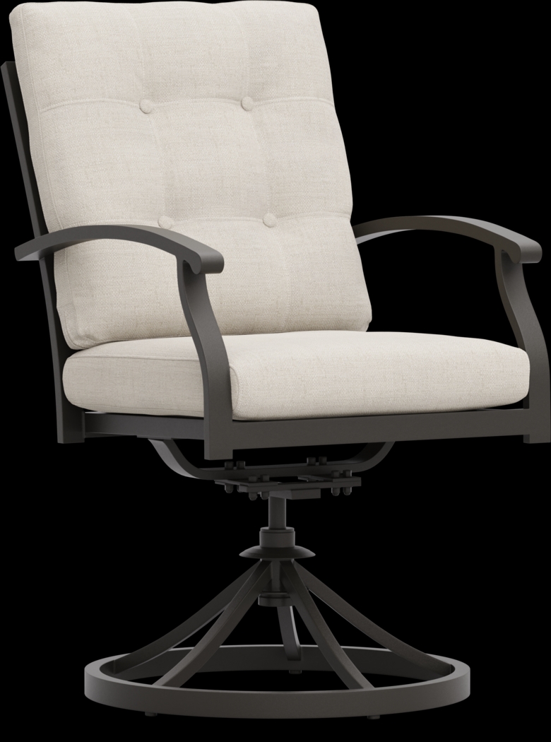 Lake Breeze Aged Bronze Outdoor Swivel Dining Chair with Parchment Cushions - Thumbnail - Image 1