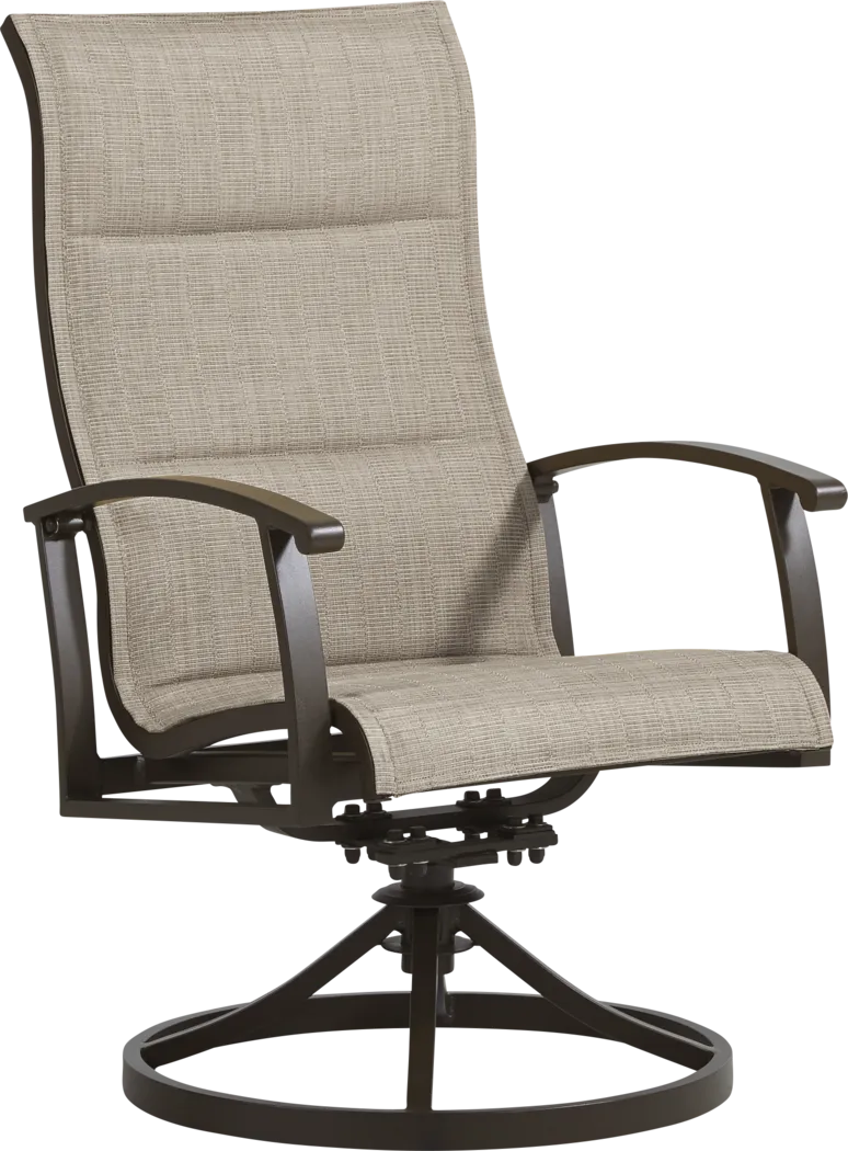 Lake Breeze Aged Bronze Outdoor Swivel Sling Dining Chair - Image 1