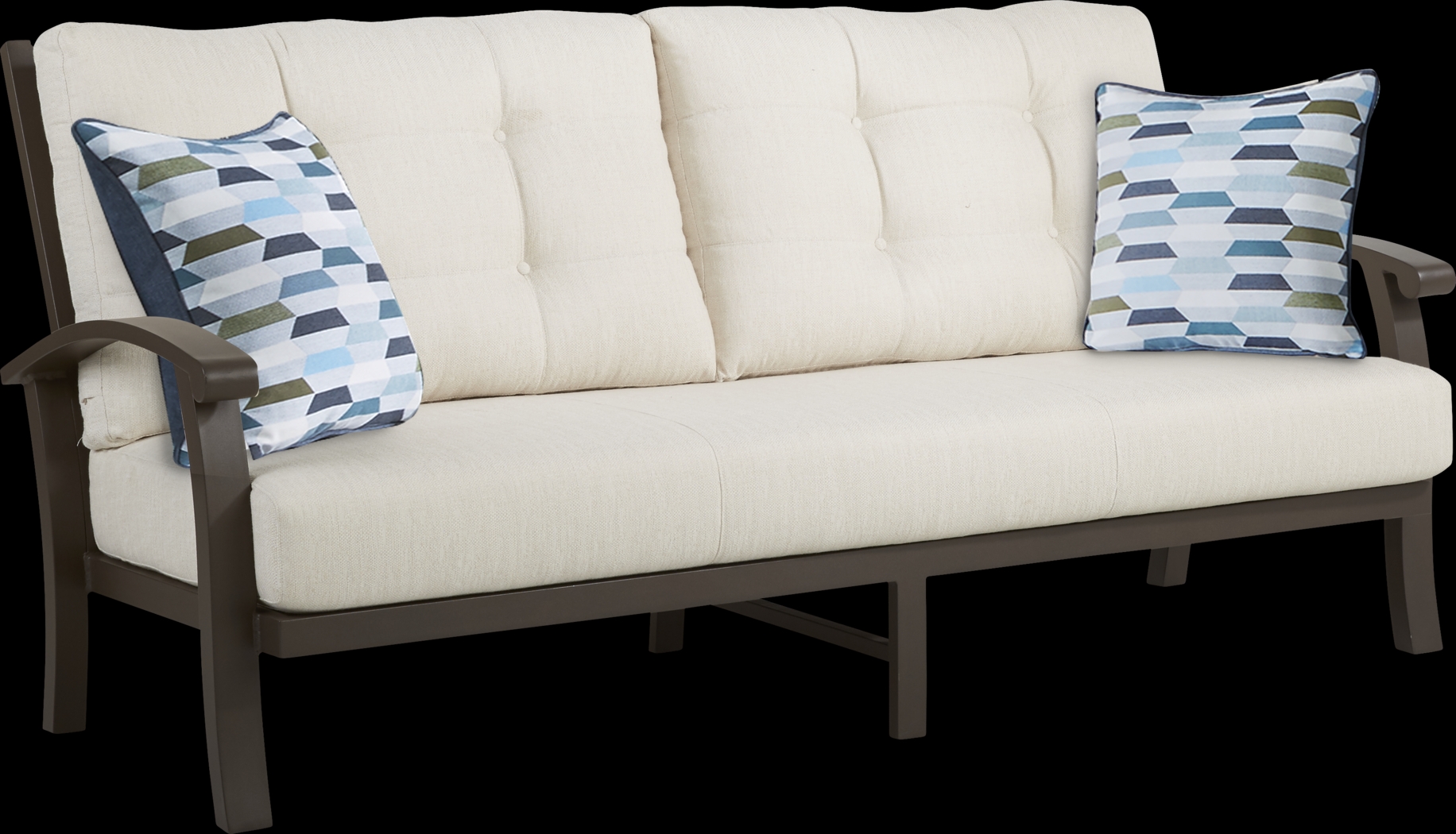 Lake Breeze Aged Bronze Outdoor Sofa with Parchment Cushions - Thumbnail - Image 1