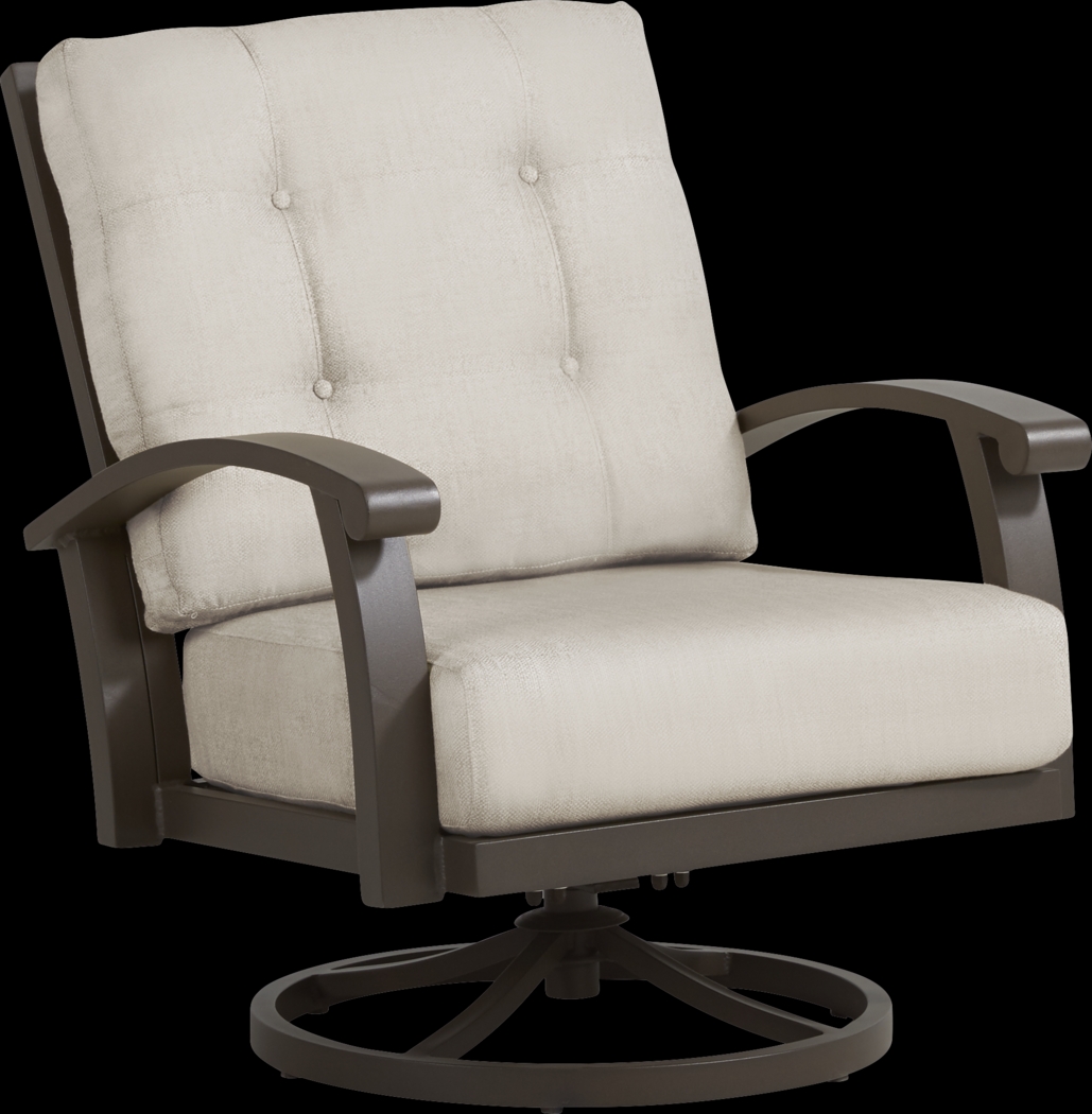 Lake Breeze Aged Bronze Swivel Chair with Rollo Linen Cushions - Thumbnail - Image 1