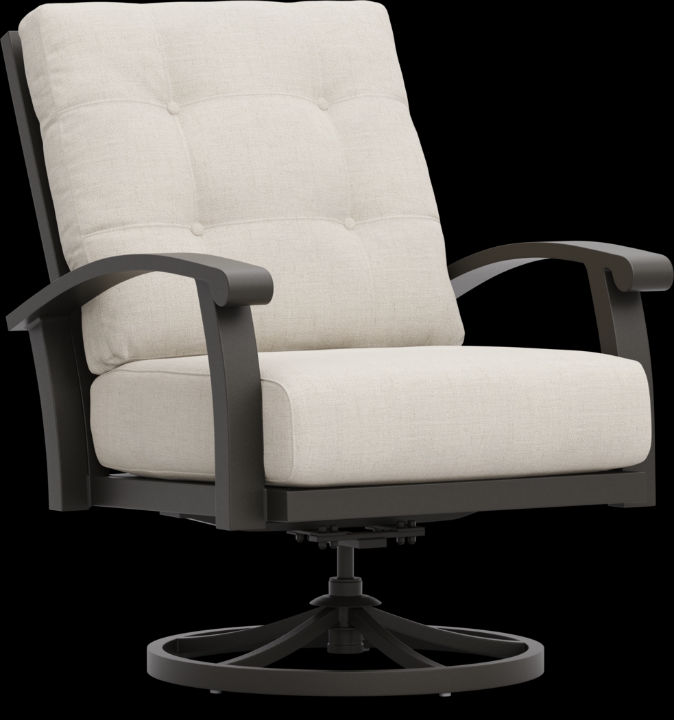 Lake Breeze Aged Bronze 5 Pc Outdoor Fire Pit Seating Set with Swivel Chairs and Parchment Cushions - Thumbnail - Image 4