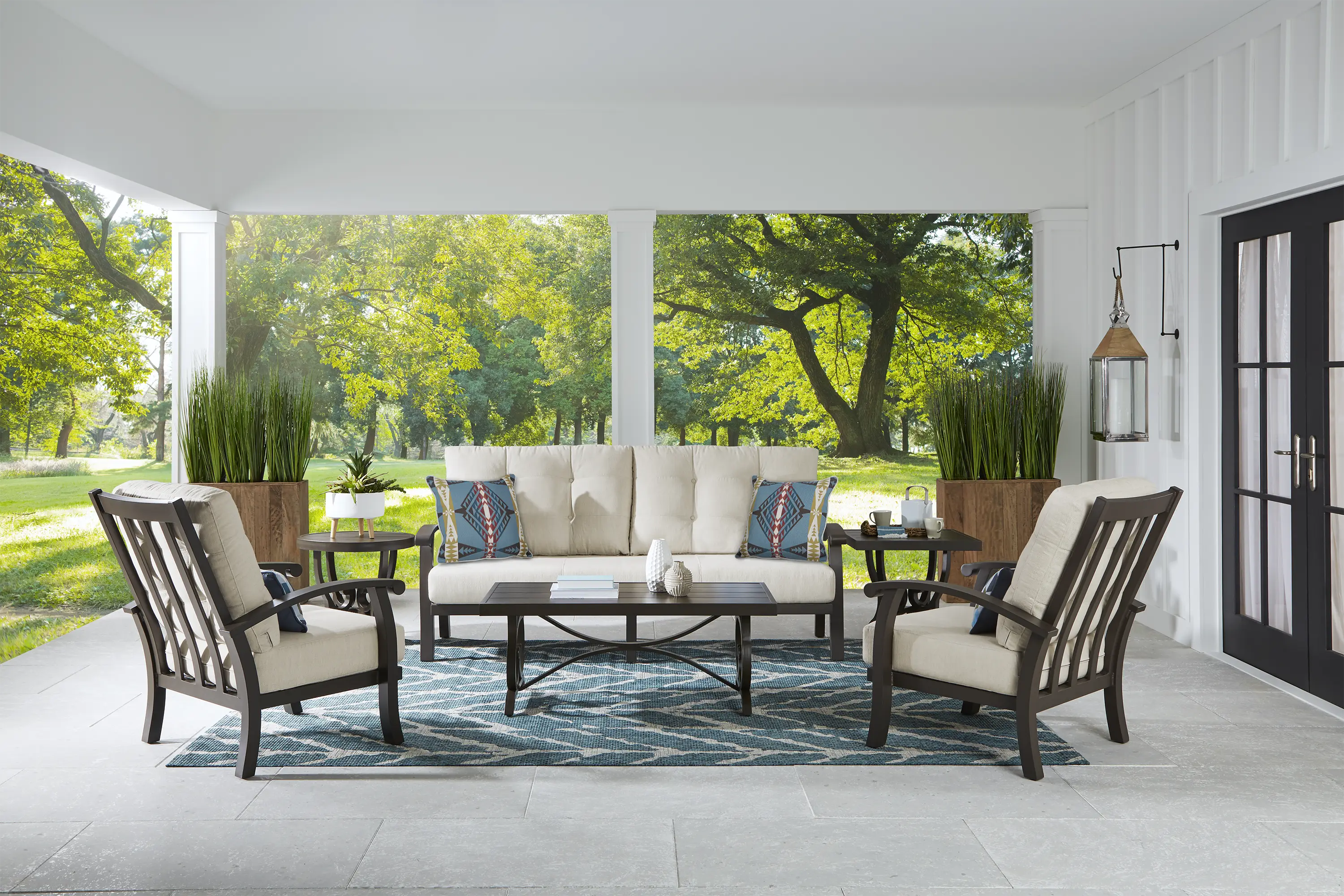 Lake Breeze Aged Bronze Outdoor 4 Pc Seating Set with Parchment Cushions - Thumbnail - Image 1