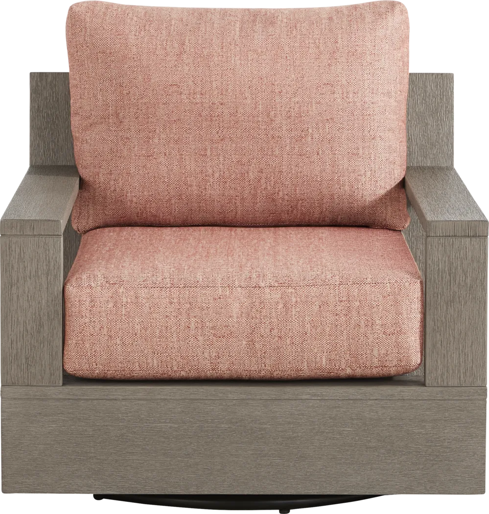 Lake Tahoe Gray Outdoor Swivel Chair with Terracotta Pillows - Thumbnail - Image 2