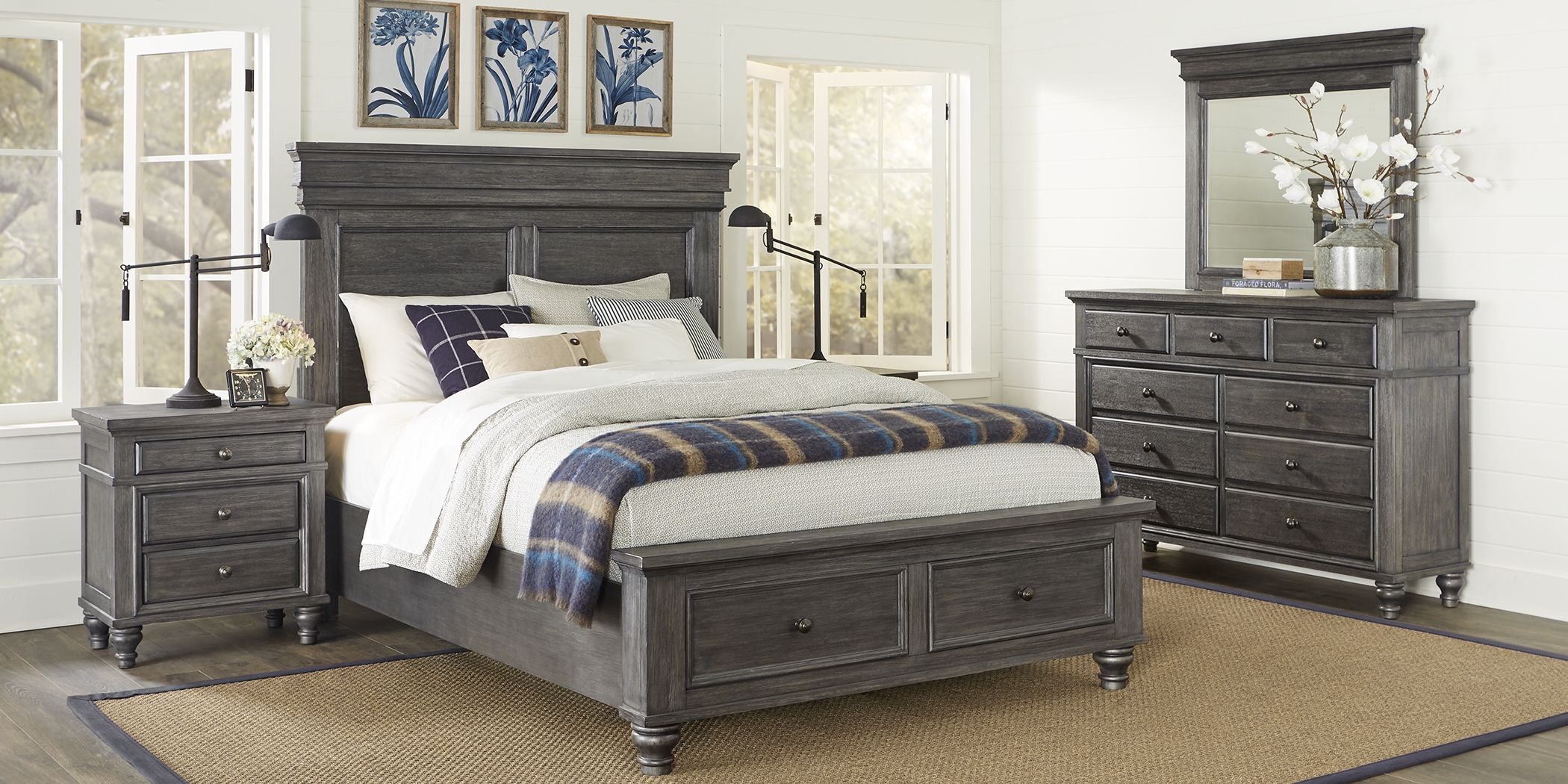 Lake Town Gray 5 Pc King Panel Bedroom with Storage - Thumbnail - Image 2