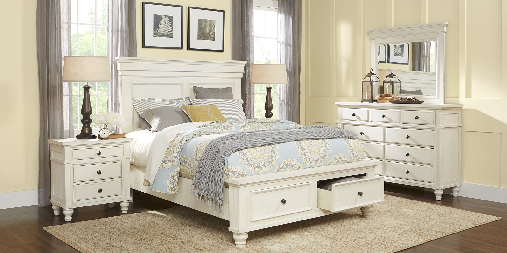 Lake Town Off-White 5 Pc King Panel Bedroom with Storage - Thumbnail - Image 2