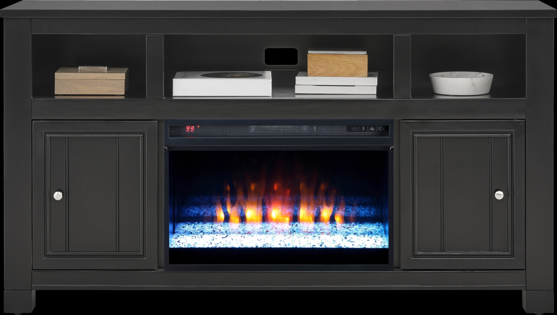 Lakeside Cottage Black 64 In. Console with Electric Fireplace - Thumbnail - Image 2
