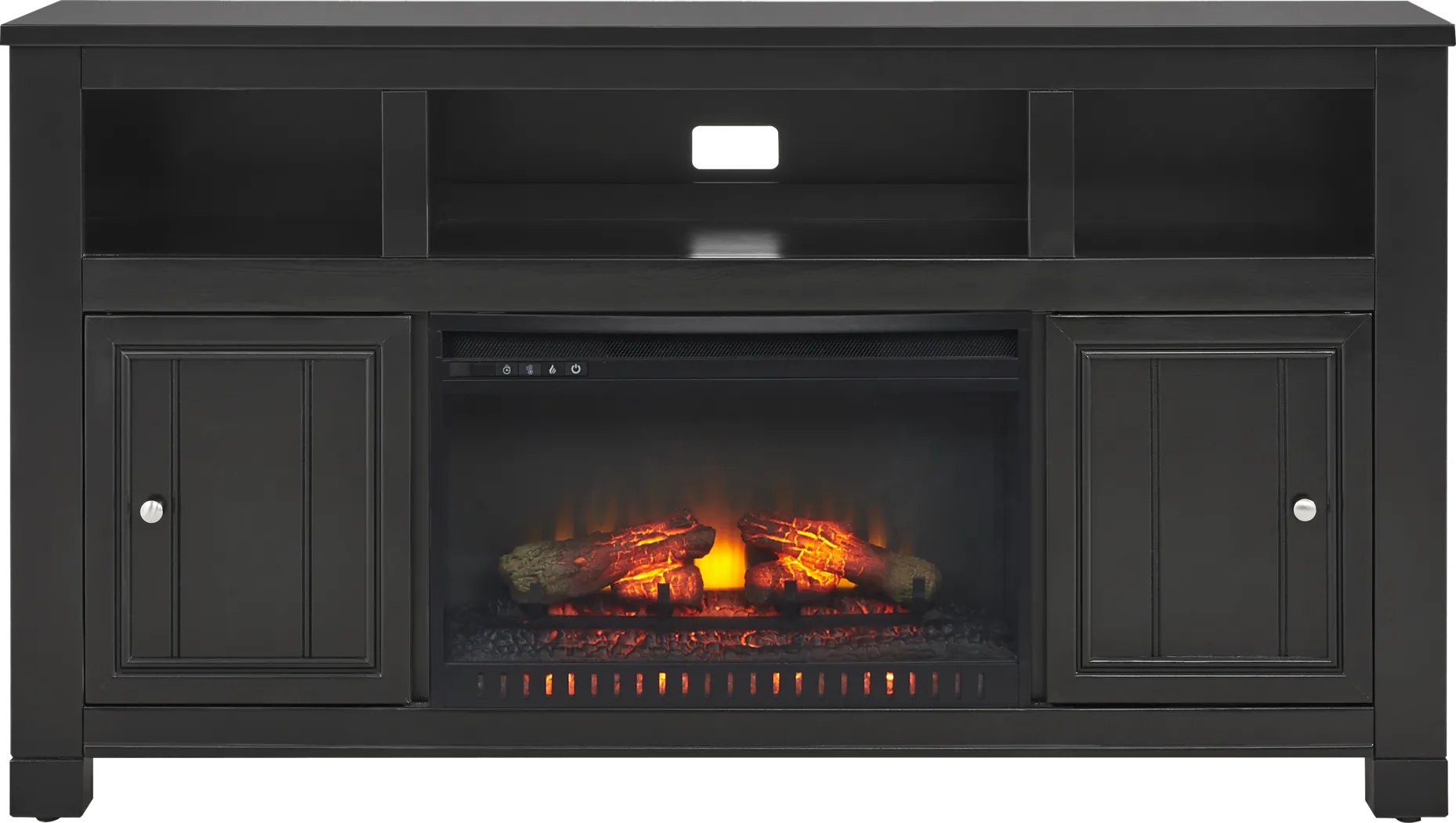 Lakeside Cottage Black 64 In. Console with Electric Log Fireplace - Thumbnail - Image 1