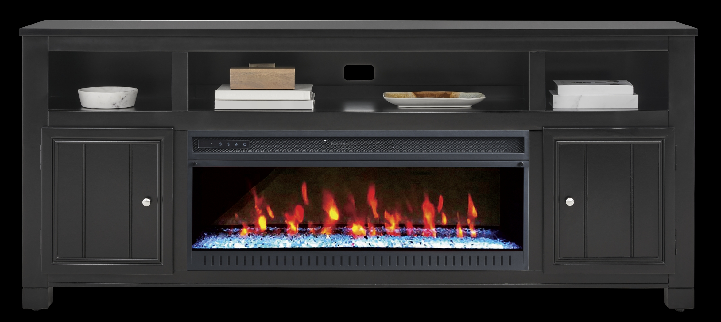 Lakeside Cottage Black 84 In. Console with Electric Fireplace - Thumbnail - Image 2