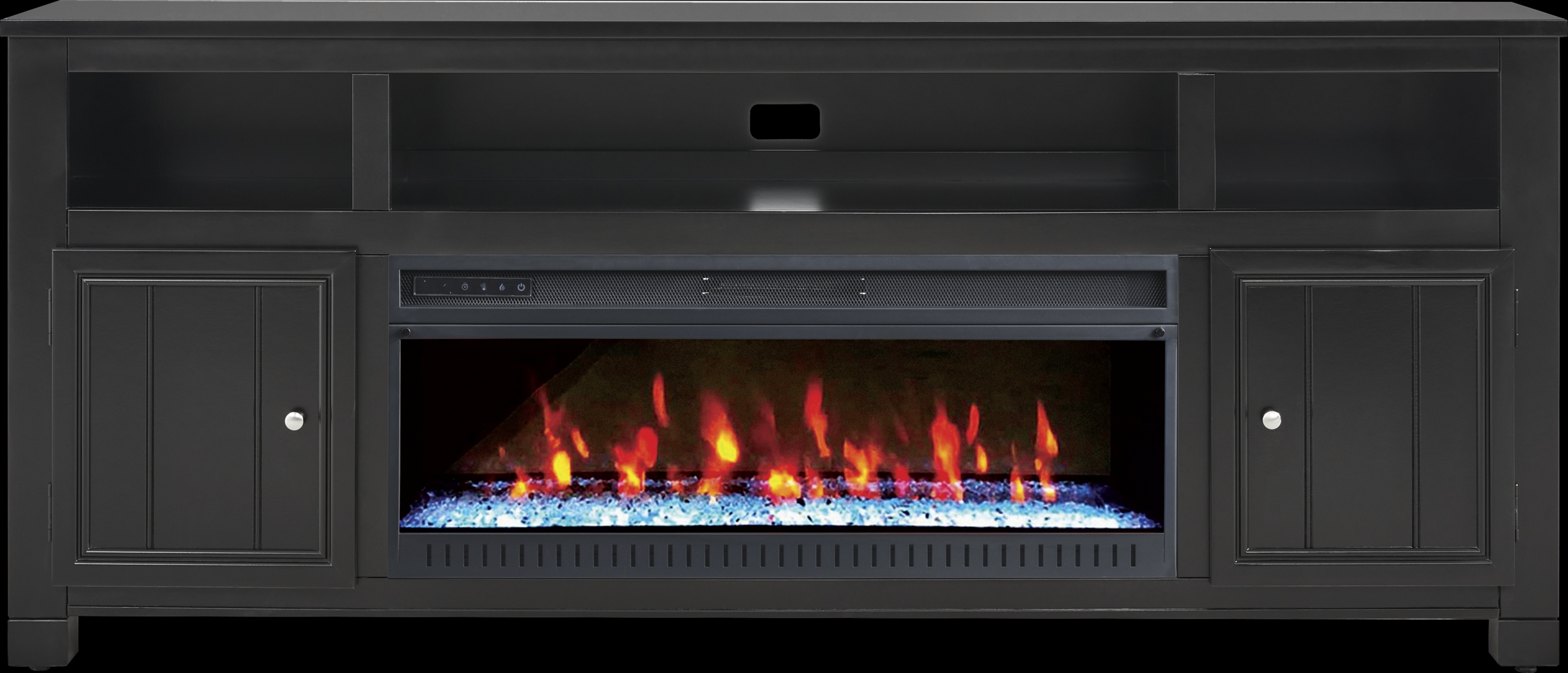 Lakeside Cottage Black 84 In. Console with Electric Fireplace - Thumbnail - Image 1