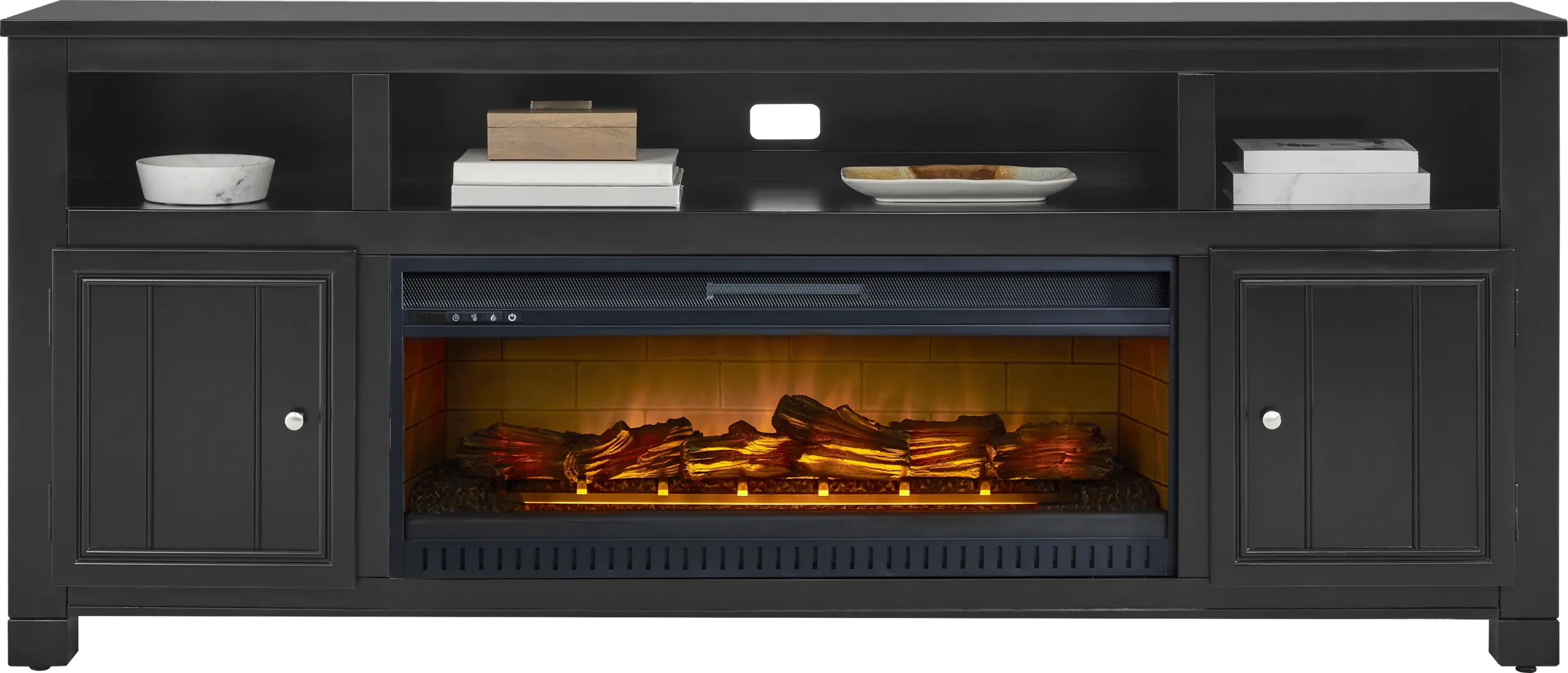 Lakeside Cottage Black 84 In. Console with Electric Log Fireplace - Thumbnail - Image 2