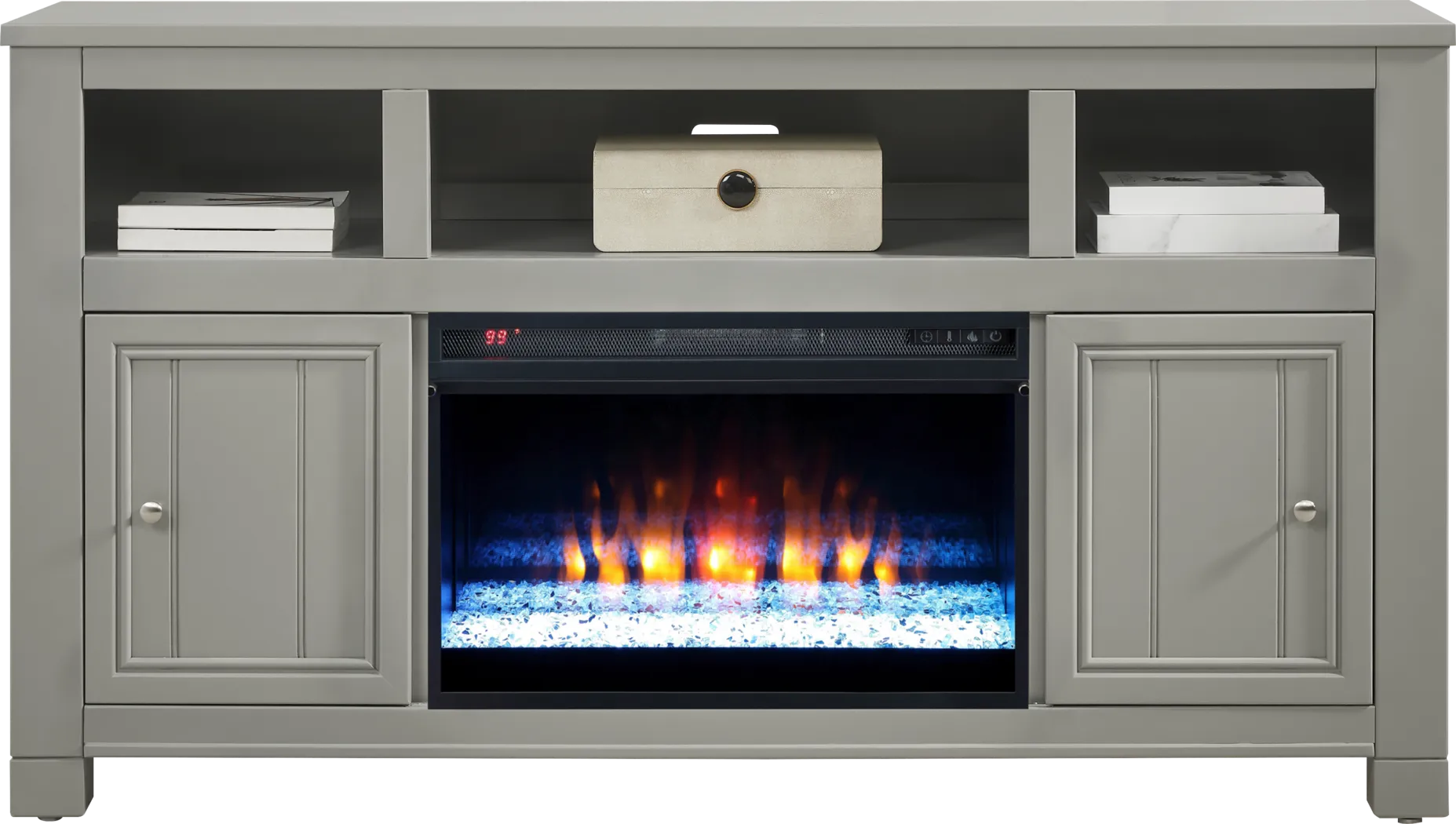 Lakeside Cottage Gray 64 In. Console with Electric Fireplace - Thumbnail - Image 2