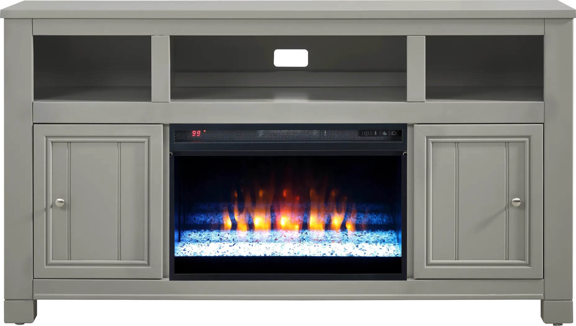 Lakeside Cottage Gray 64 In. Console with Electric Fireplace - Thumbnail - Image 1