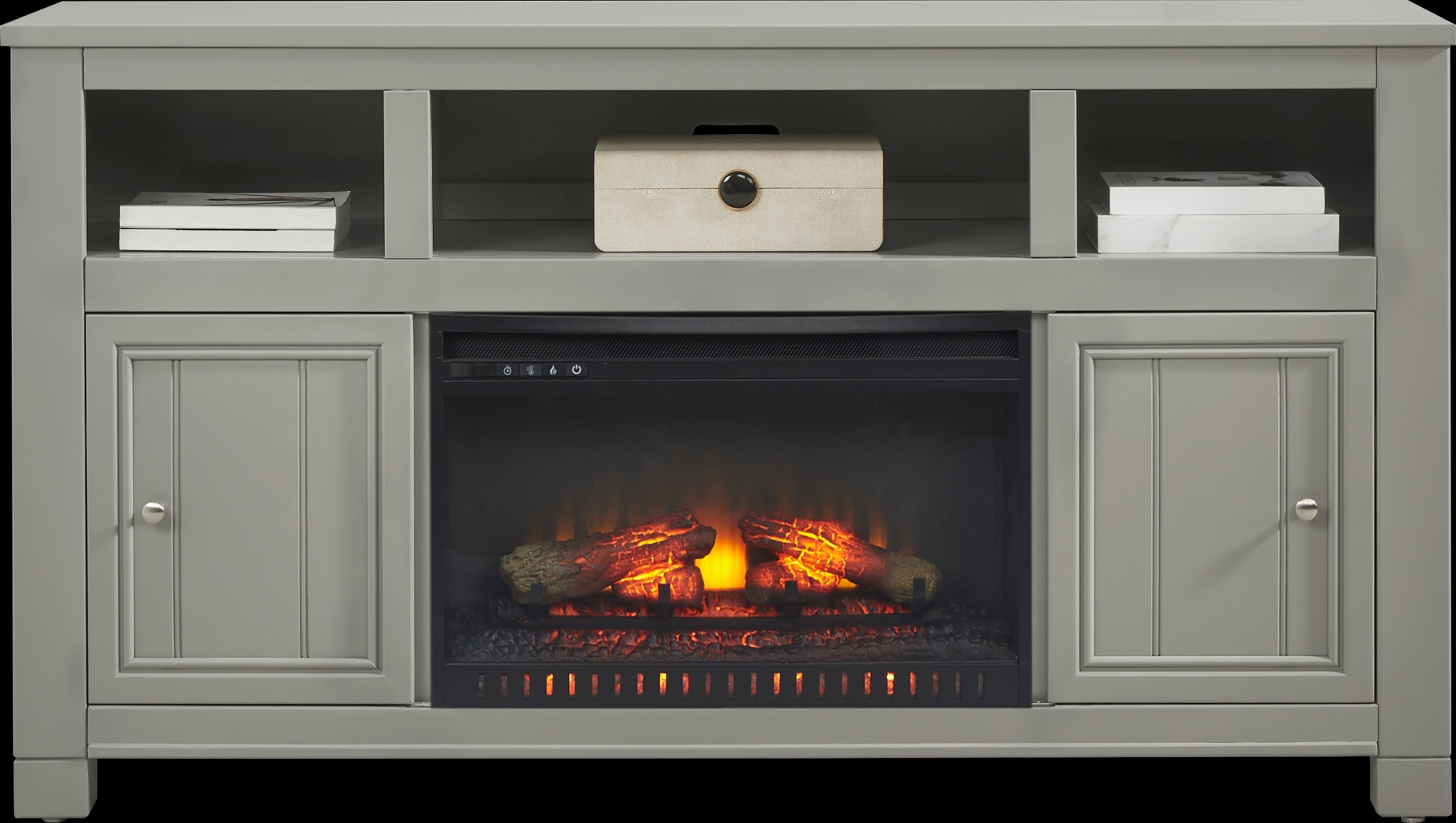 Lakeside Cottage Gray 64 In. Console with Electric Log Fireplace - Thumbnail - Image 2
