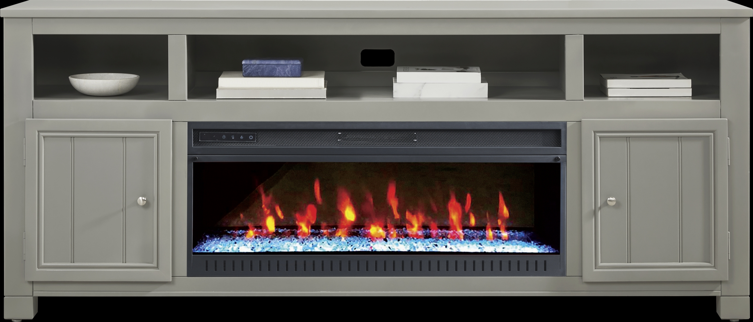 Lakeside Cottage Gray 84 In. Console with Electric Fireplace - Thumbnail - Image 2