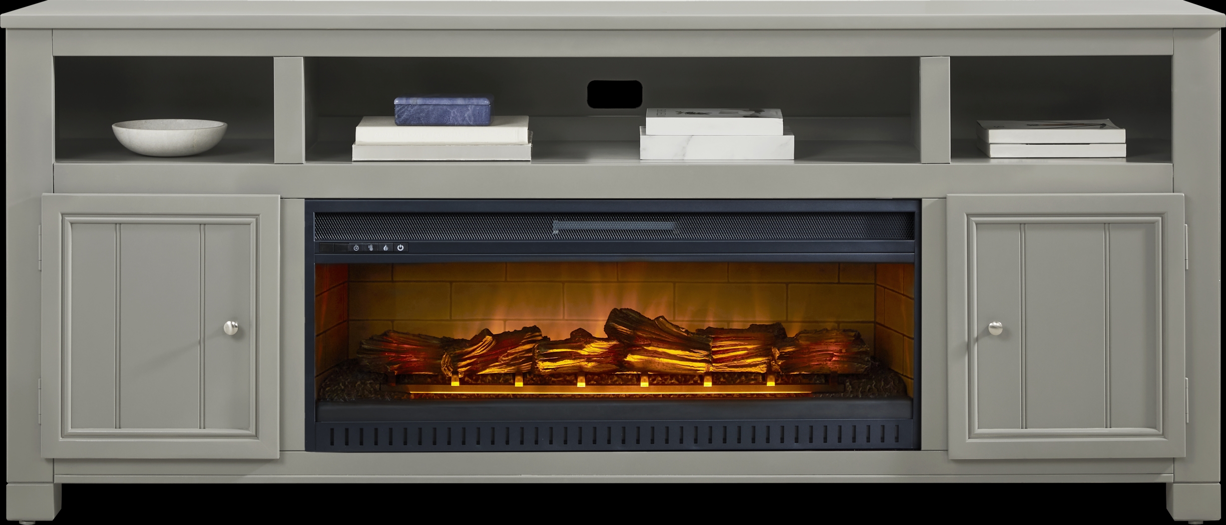 Lakeside Cottage Gray 84 In. Console with Electric Log Fireplace - Thumbnail - Image 2