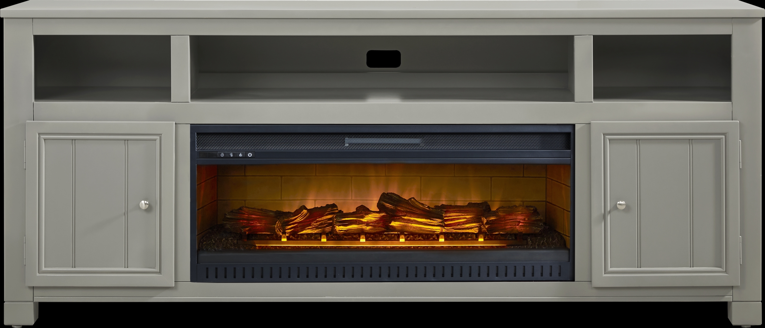 Lakeside Cottage Gray 84 In. Console with Electric Log Fireplace - Thumbnail - Image 1