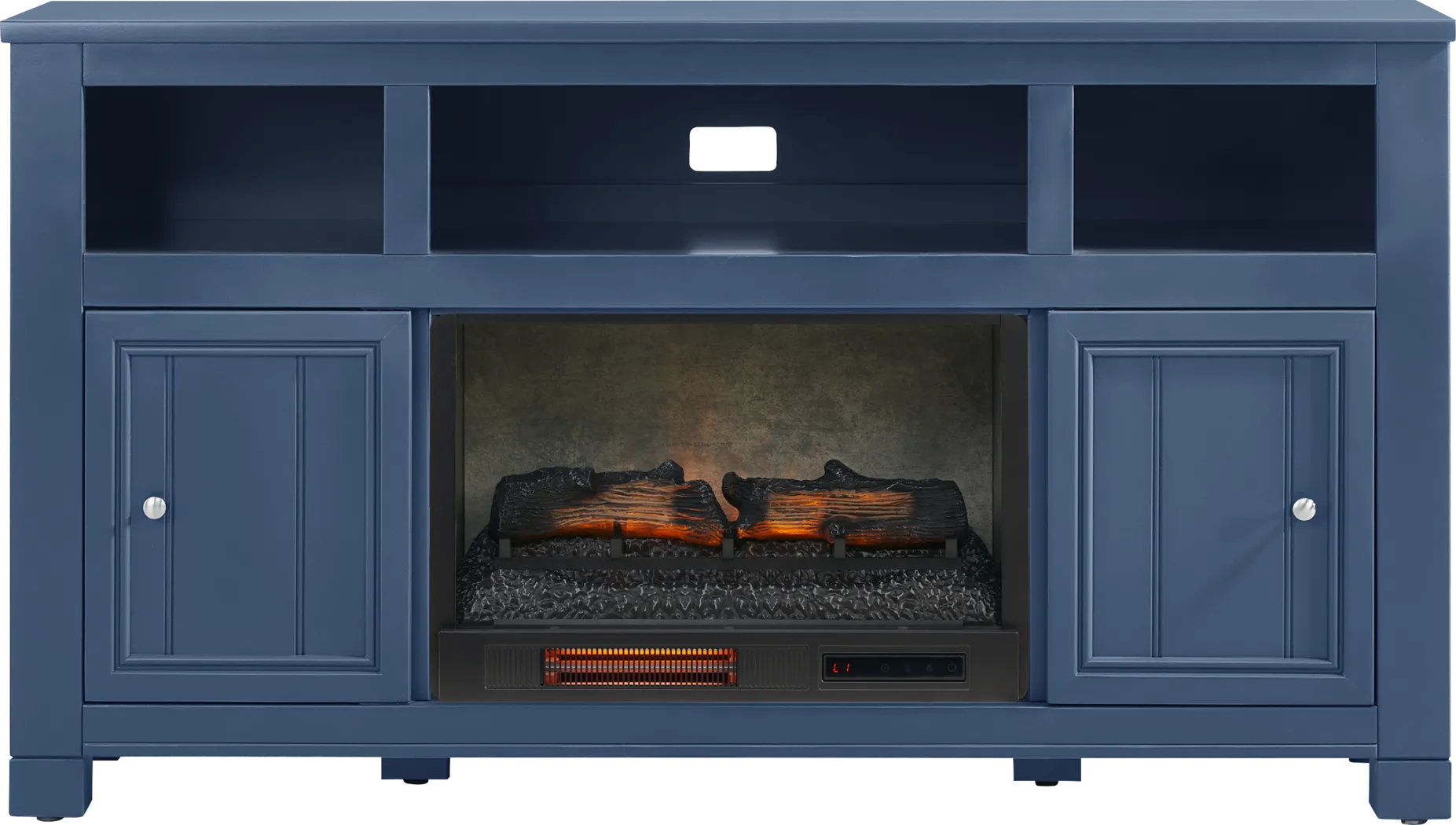 Lakeside Cottage Navy 64 In. Console with Electric Log Fireplace - Thumbnail - Image 1