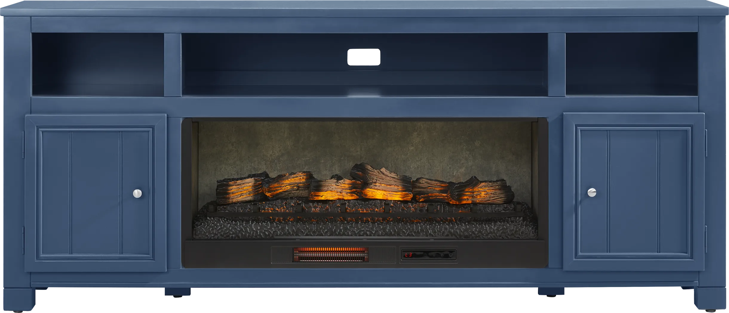 Lakeside Cottage Navy 84 In. Console with Electric Log Fireplace - Thumbnail - Image 1