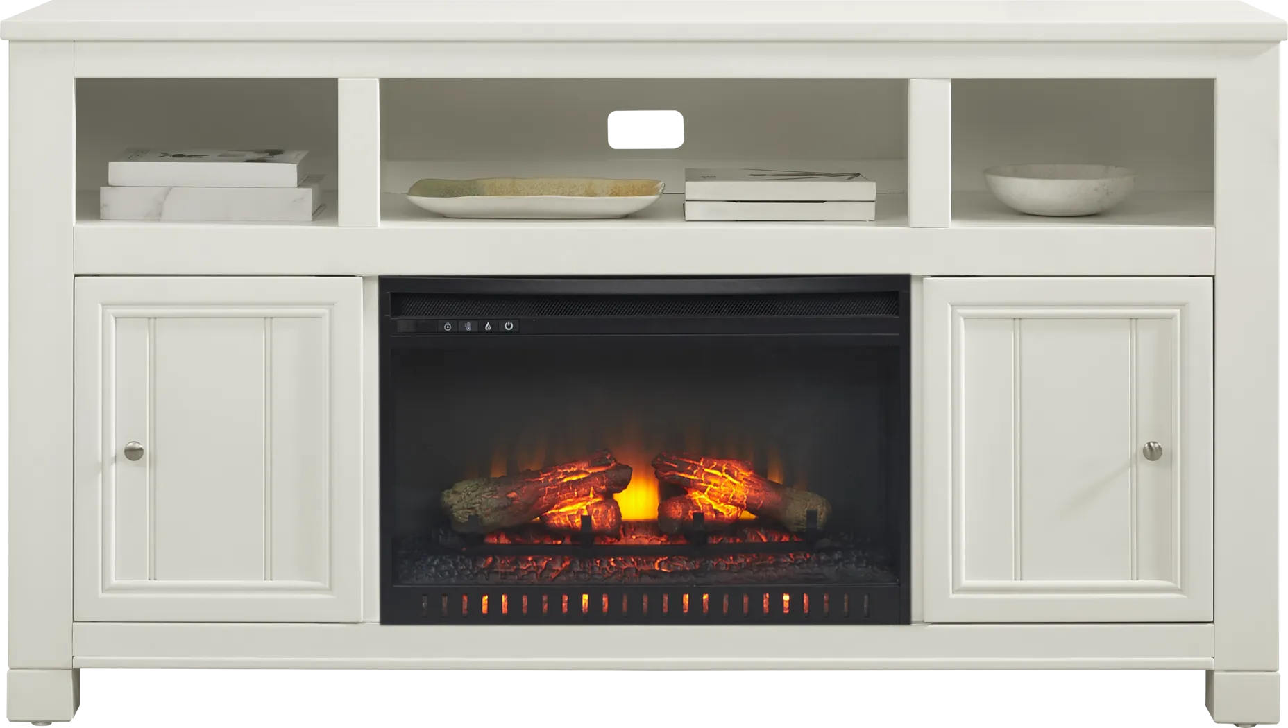 Lakeside Cottage White 64 In. Console with Electric Log Fireplace - Thumbnail - Image 2