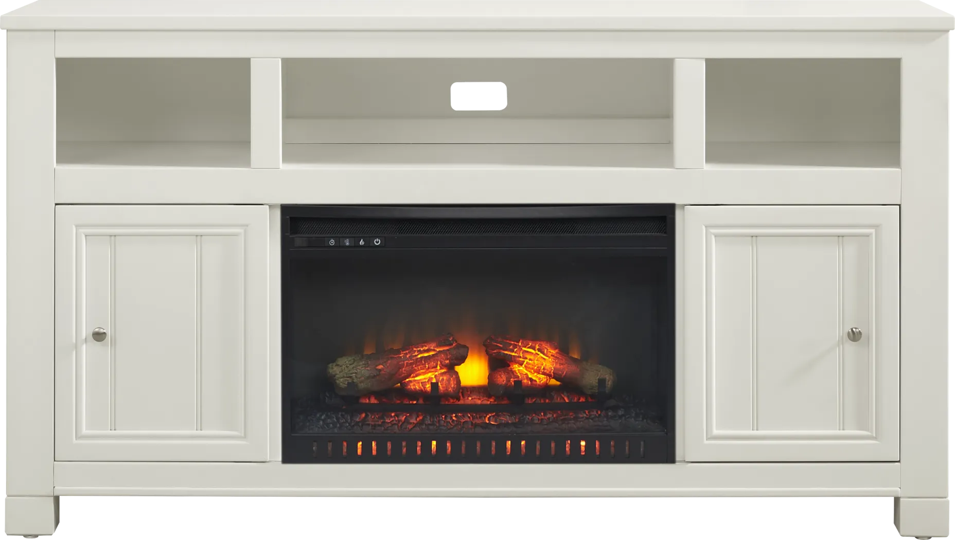 Lakeside Cottage White 64 In. Console with Electric Log Fireplace - Thumbnail - Image 1