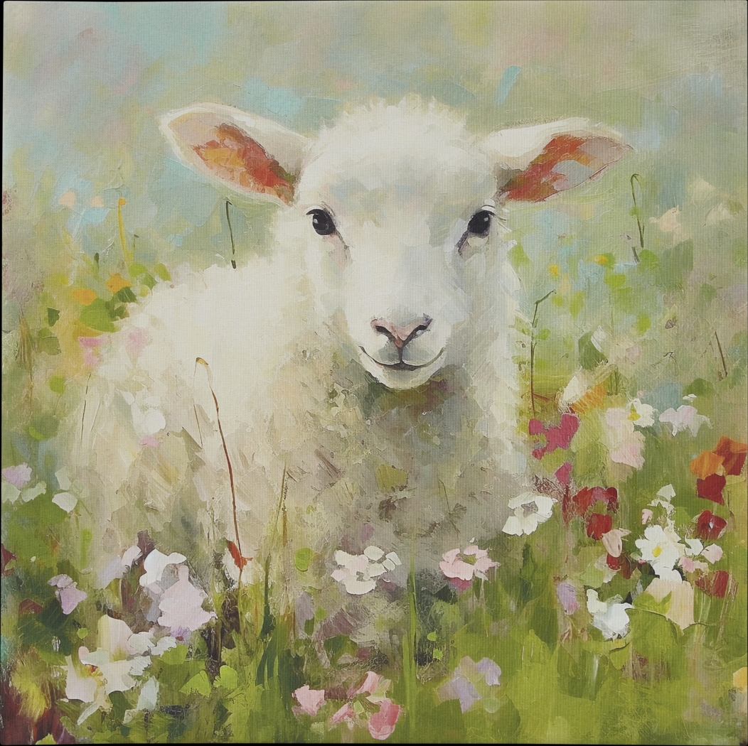 Lamb Of Flowers Green Wall Decor - Thumbnail - Image 1