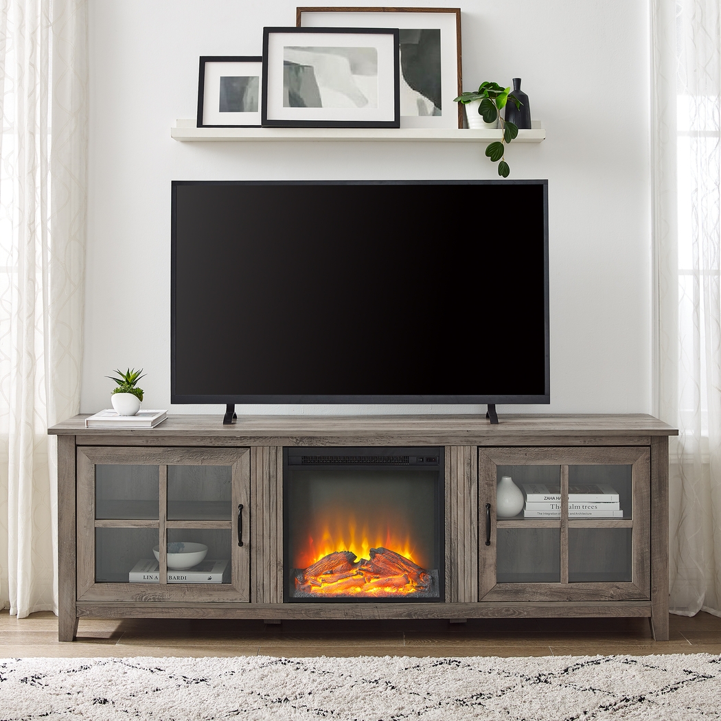 Lambdin Gray 70 in. Console, With Electric Fireplace - Thumbnail - Image 2