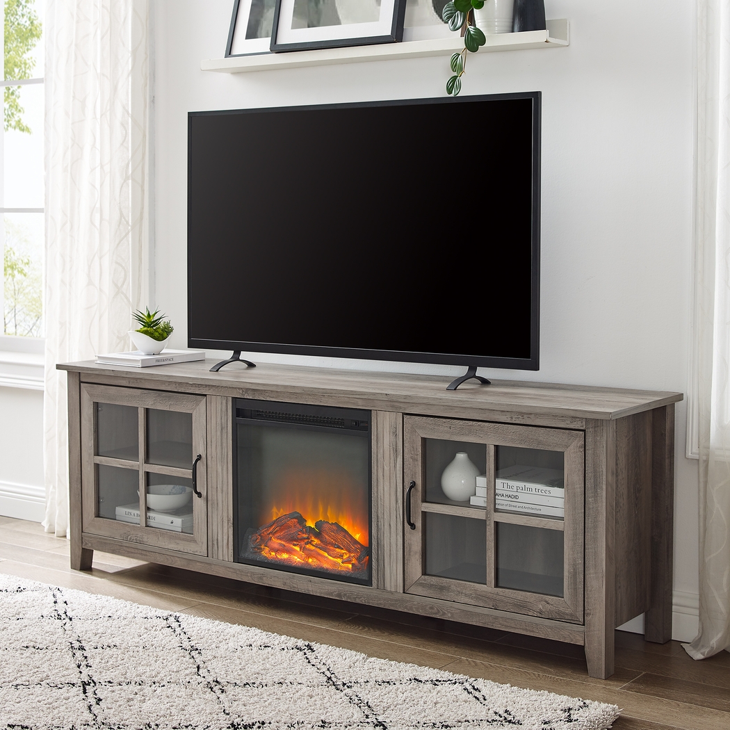 Lambdin Gray 70 in. Console, With Electric Fireplace - Thumbnail - Image 3