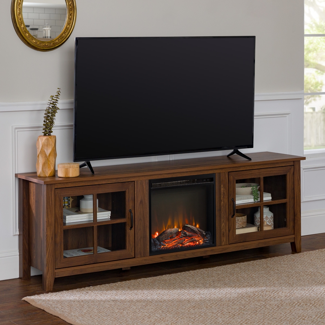 Lambdin Walnut 70 in. Console, With Electric Fireplace - Thumbnail - Image 3