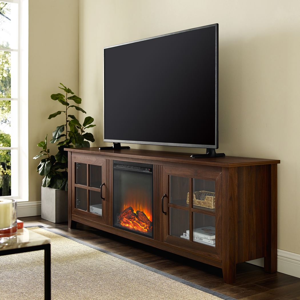 Lambdin Walnut 70 in. Console, With Electric Fireplace - Thumbnail - Image 4