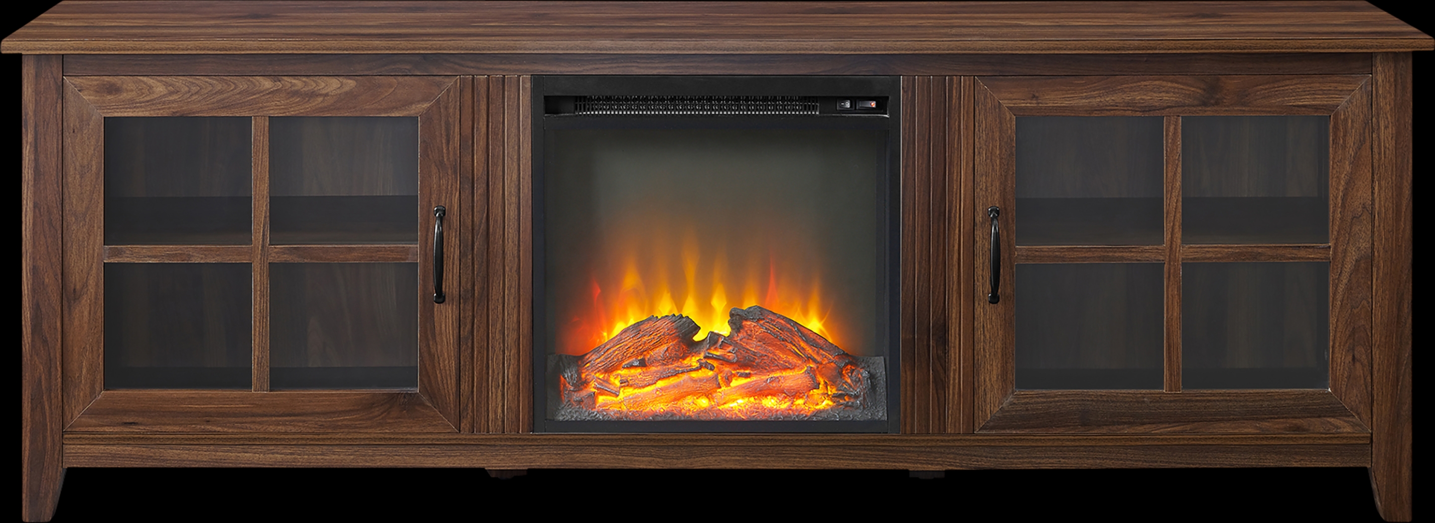 Lambdin Walnut 70 in. Console, With Electric Fireplace - Thumbnail - Image 1
