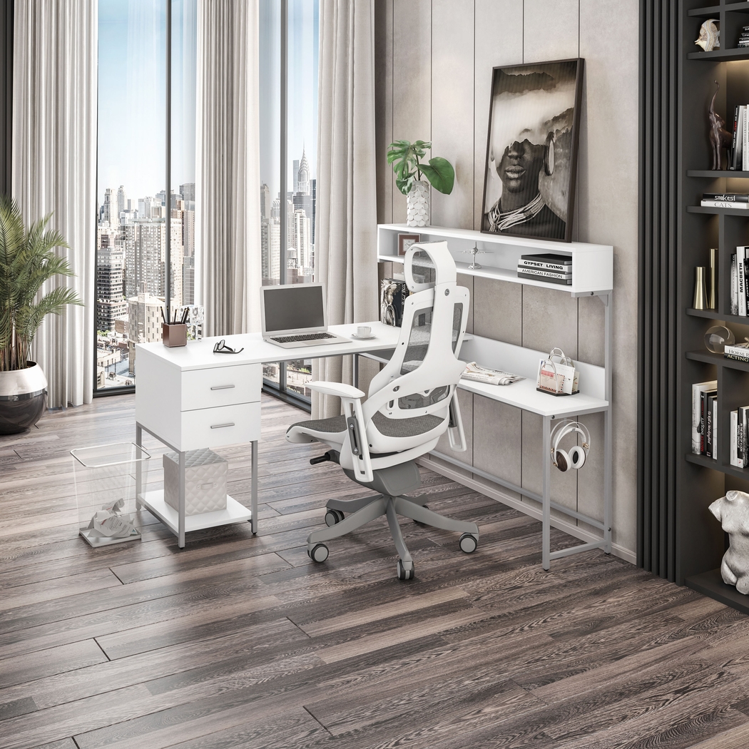 Lamlou White L-Shaped Storage Desk - Thumbnail - Image 2