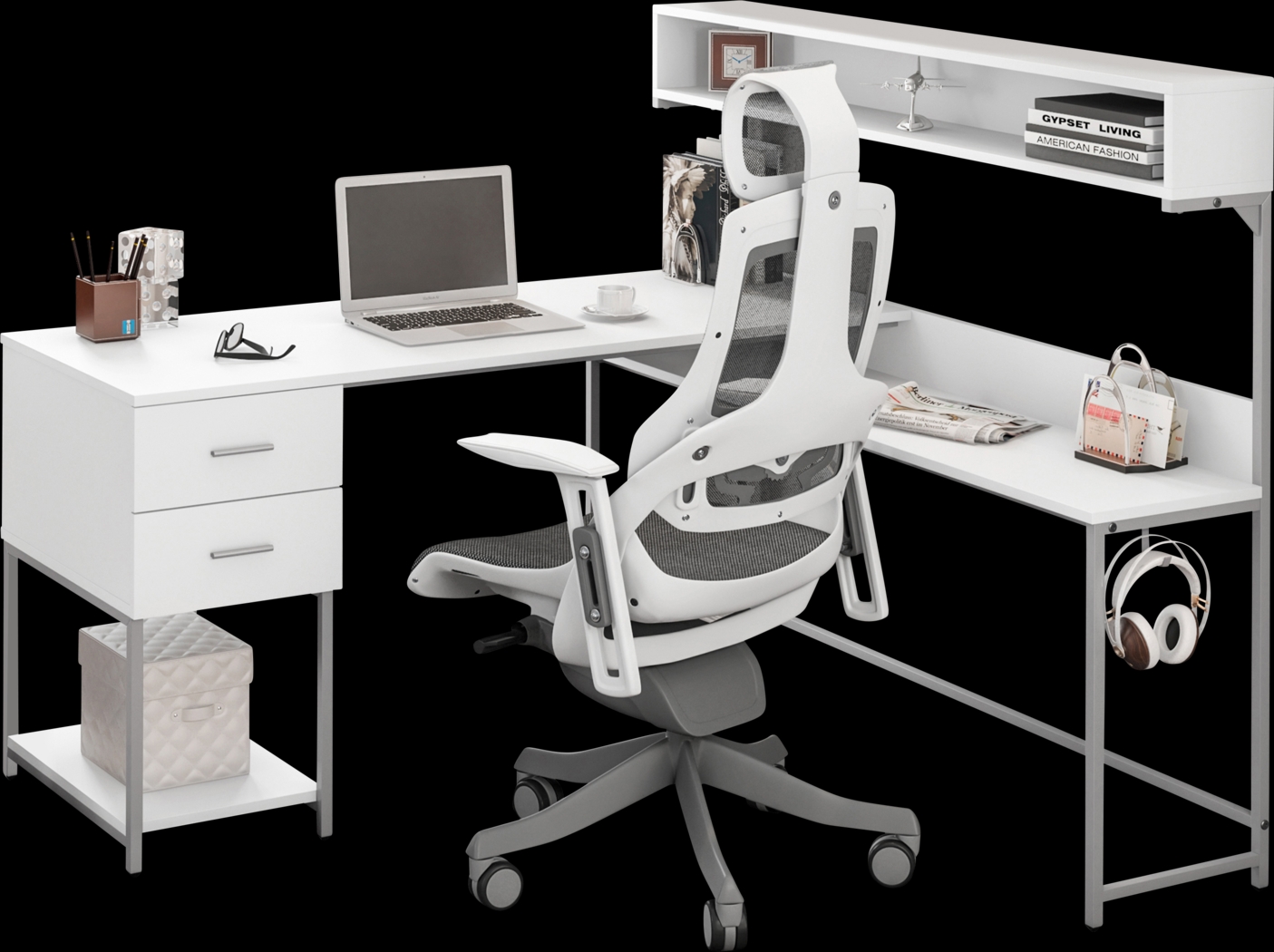 Lamlou White L-Shaped Storage Desk - Thumbnail - Image 1