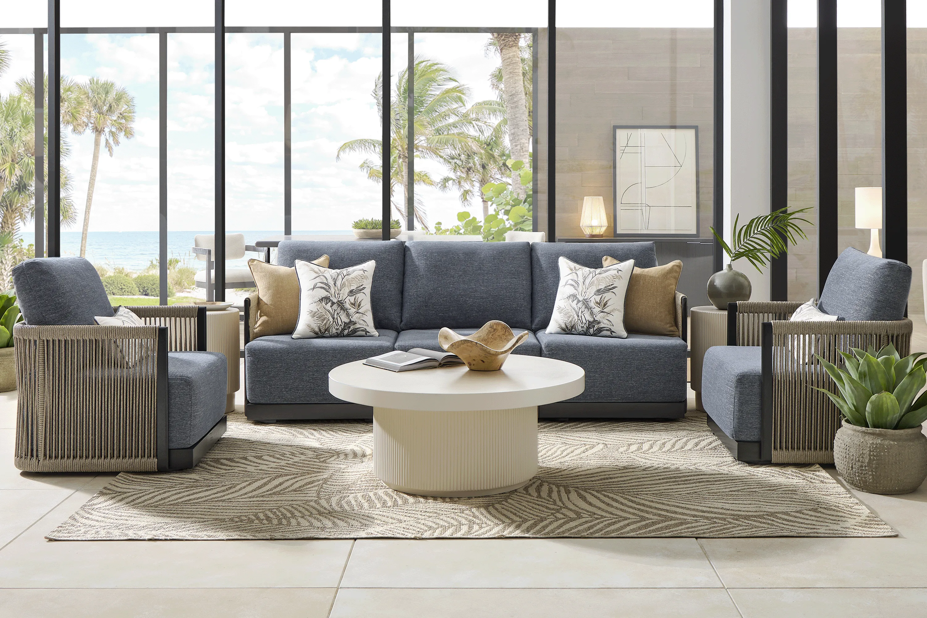 Lanai Black 4 Pc Outdoor Seating Set with Mineral Cushions - Image 1