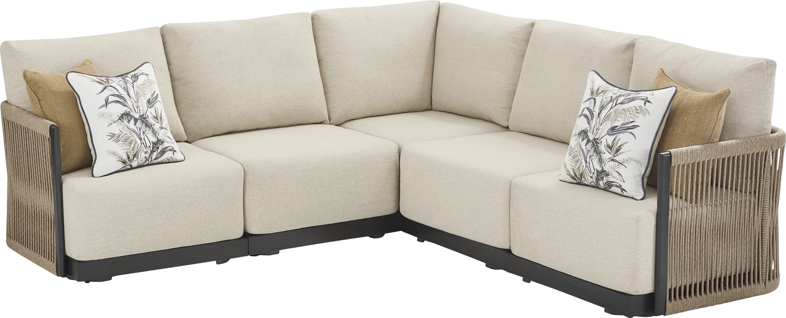 Lanai Black 5 Pc Outdoor Sectional with Cream Cushions - Image 3