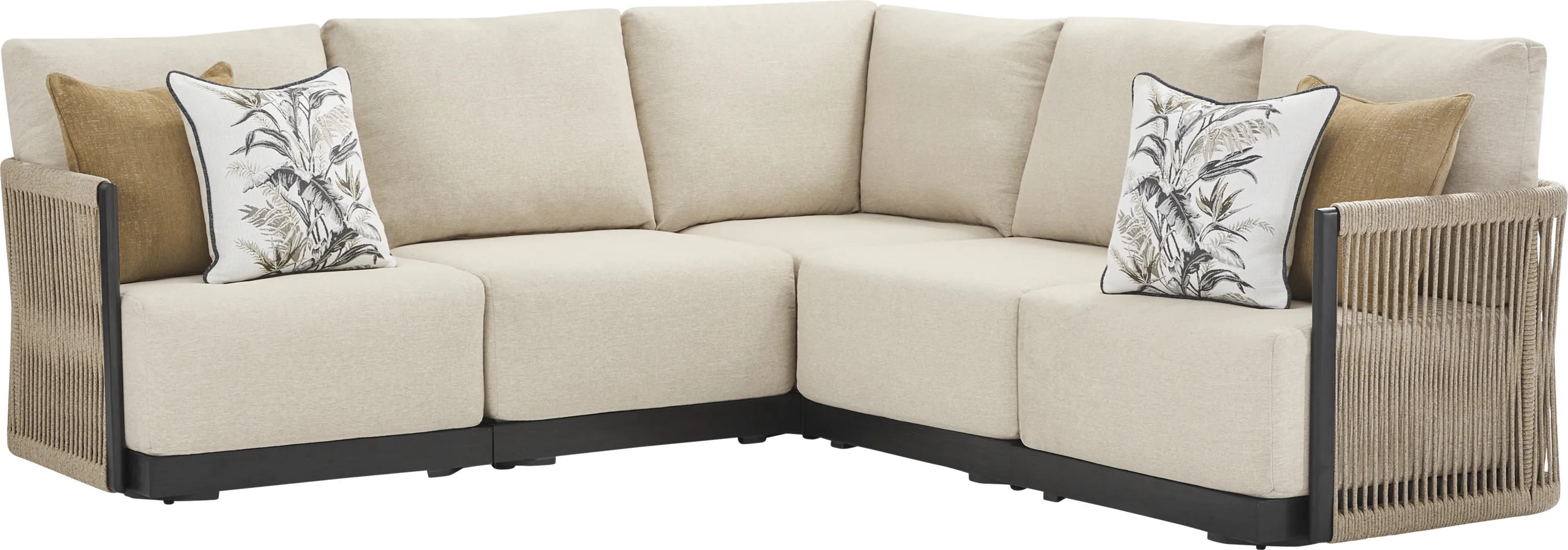 Lanai Black 5 Pc Outdoor Sectional with Cream Cushions - Image 2