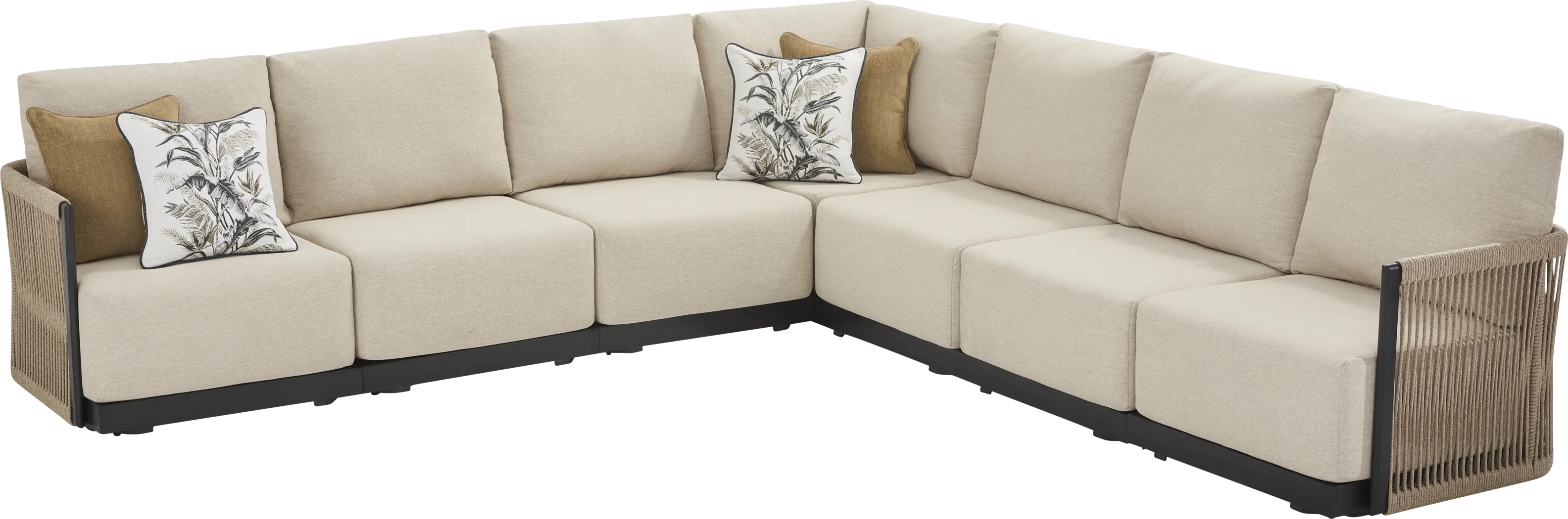 Lanai Black 7 Pc Outdoor Sectional with Cream Cushions - Image 3