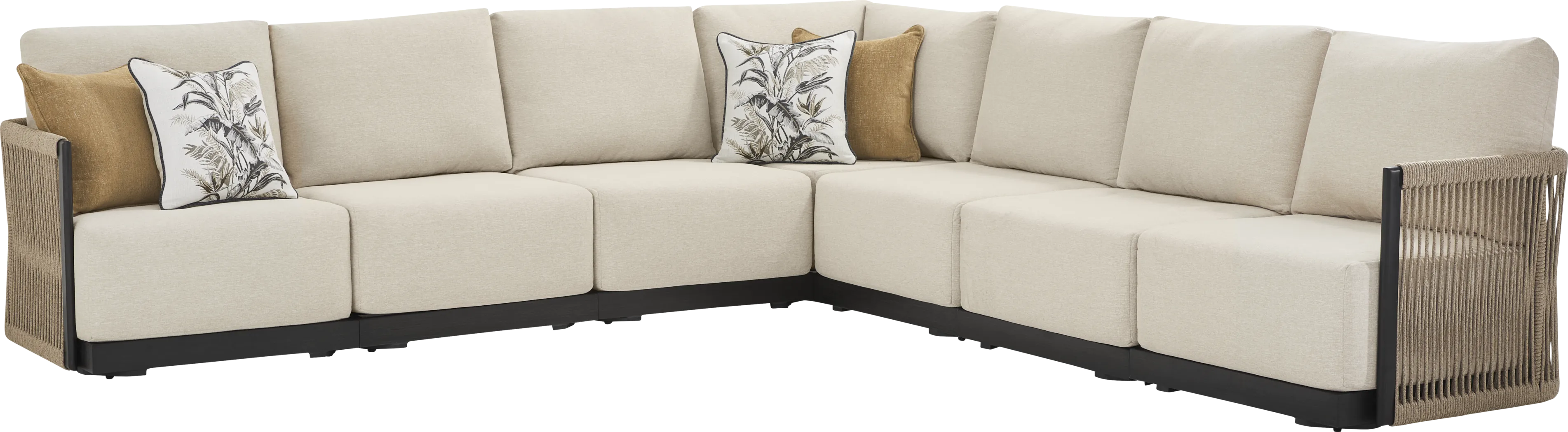 Lanai Black 7 Pc Outdoor Sectional with Cream Cushions - Image 2