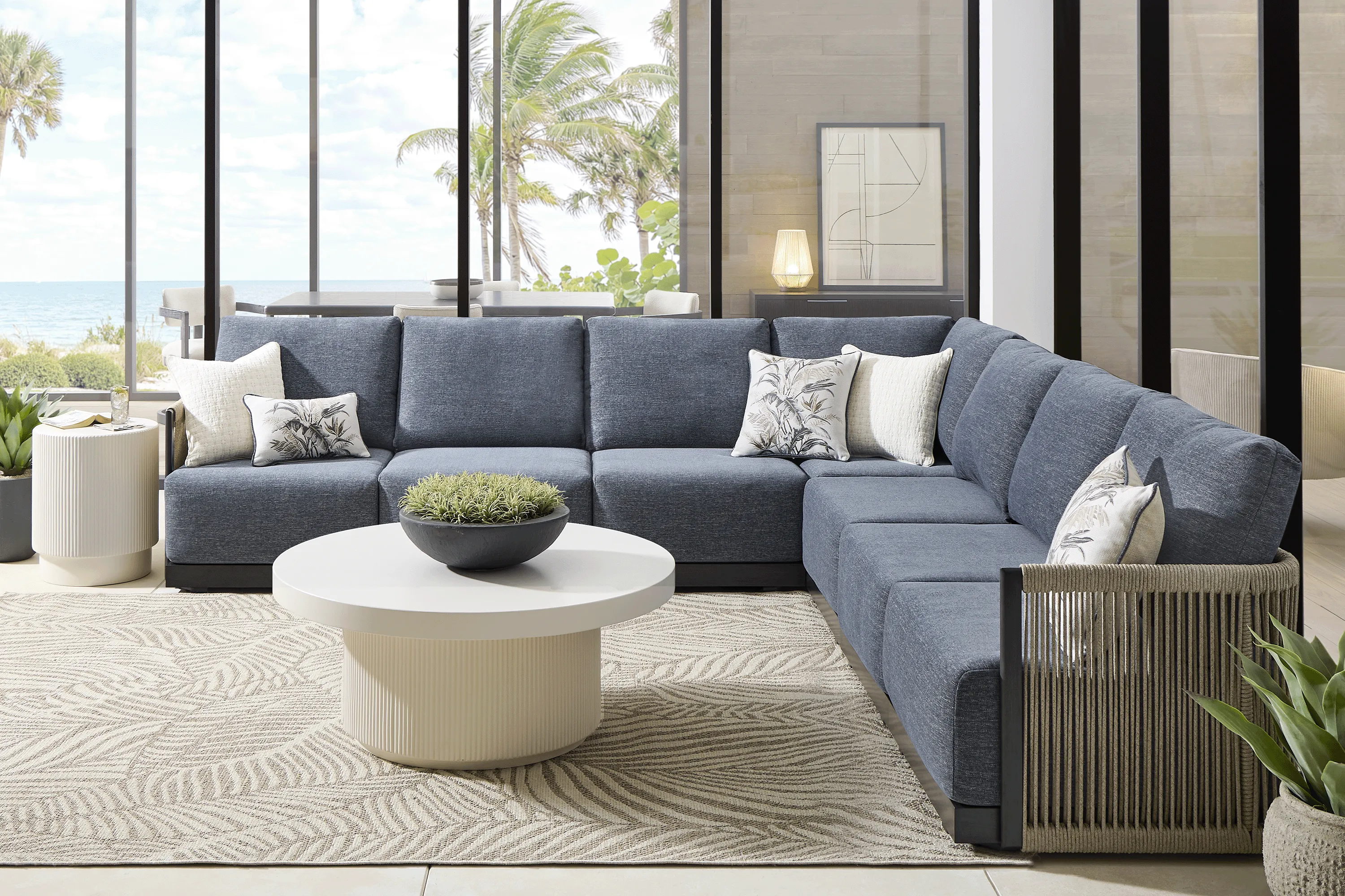 Lanai Black 7 Pc Outdoor Sectional with Mineral Cushions - Image 1